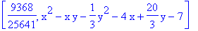 [9368/25641, x^2-x*y-1/3*y^2-4*x+20/3*y-7]